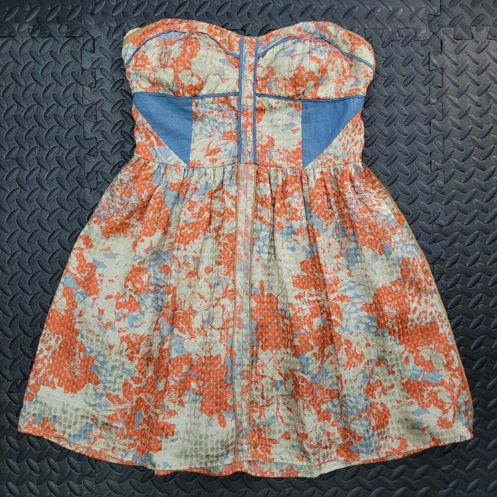 Hype 100% Silk Floral Strapless Corset Style Fit and Flare Dress Size 6